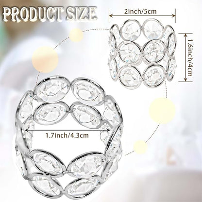 Crystal Metal Napkin Rings Set, Elegant Wedding/Party Table Decor, Shiny - Image 2