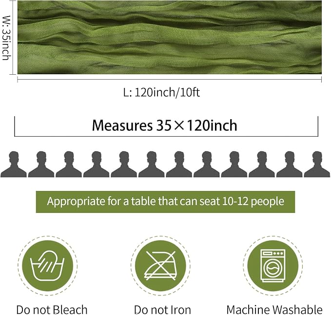6 Pack Olive Green Cheesecloth Table Runner 35x120inch, Summer Gauze Fabric - Image 6