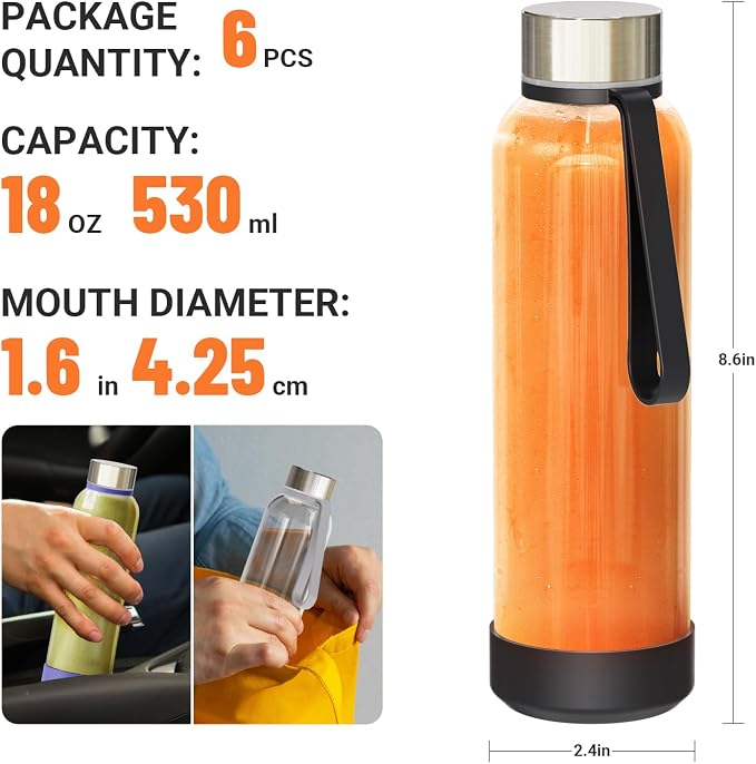 Sursip 18 oz Glass Water Bottles - Image 6