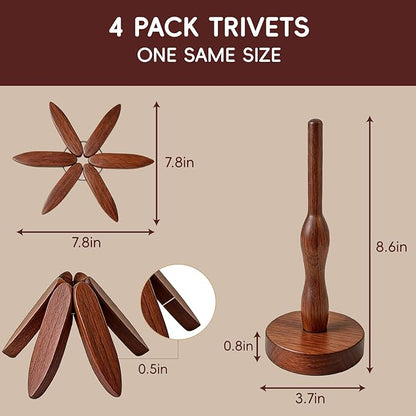 Wooden Trivets for Hot Dishes, Wooden Tree Trivet Set, Natural Tree Trivet Set - Foldable Coasters for Kitchen Counter, Hot Pots and Pans, Heat Resistant Table Protectors