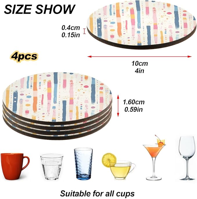 Stripes Tiny Dots Minimalist 4 Pcs Aesthetic Coaster Thick Heat Resistant Mats - Image 4