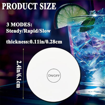 LED Drink Coaster, 60 Pack White, Round, Plastic, 24+ Hour Battery Life, 3 Lighting Modes