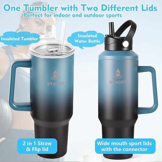 40 oz Tumbler with Handle and Straw or Convert to 40 oz Insulated Water Bottle - Image 2