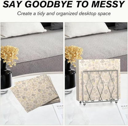 Napkin Holder for Table, 2 Pack Modern Metal Napkin Holders for Paper Napkins & Kitchen Dining & Countertops, Cocktail Upright Napkin Holder Dispenser Suitable for All Room Decors (Silver)
