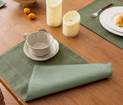 Linen Checked Placemats Set of 4, Sage Green Place Mats 12x18 Inch | Raised - Image 6