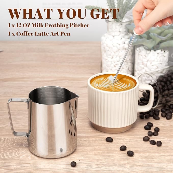 Amrules Milk Frothing Pitcher, 12oz Milk Frother Cup - Image 3