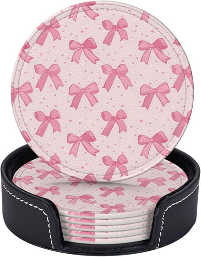 Cute Pink Bow Heart Coasters for Drinks, Drink Coaster by KiuLoam