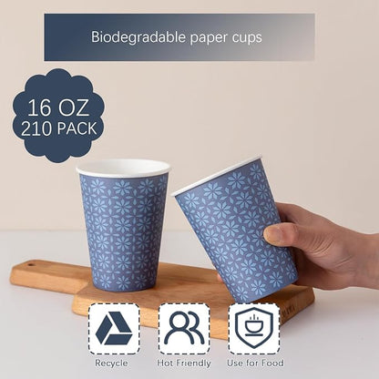 Clawsoff 210 Pack Paper Cups 16 oz Bulk Disposable Coffee Cups Navy Floral | - Image 3
