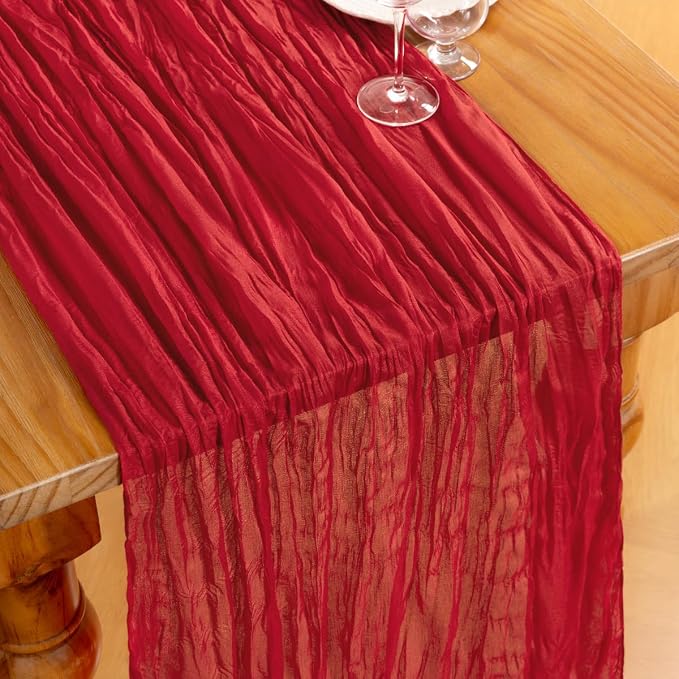 DeZerlor Red Cheesecloth Table Runners 6 Pack Christmas Runners | 120Inches - Image 2