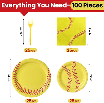 100 Pcs Disposable Softball Party Tableware Set - Image 2