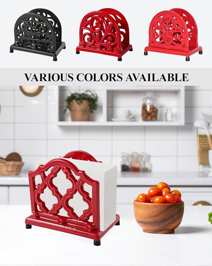 JOGREFUL Cast Iron Napkin Holder, Kitchen Organizer Classic Red | Vintage Metal - Image 2