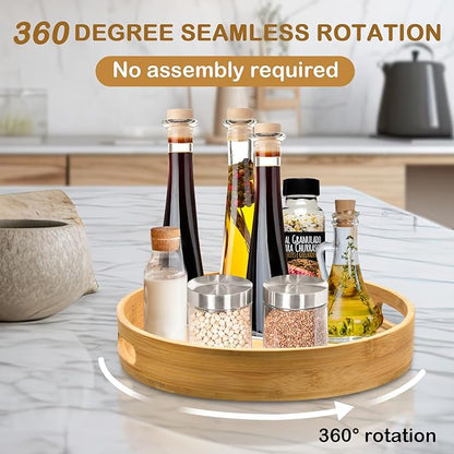 Lazy Susan Turntable Organizer 12 inch - Lazy Susan for Table Top, Countertop, Dining Table, Pantry - Kitchen Cabinet Organizersan (Bamboo)