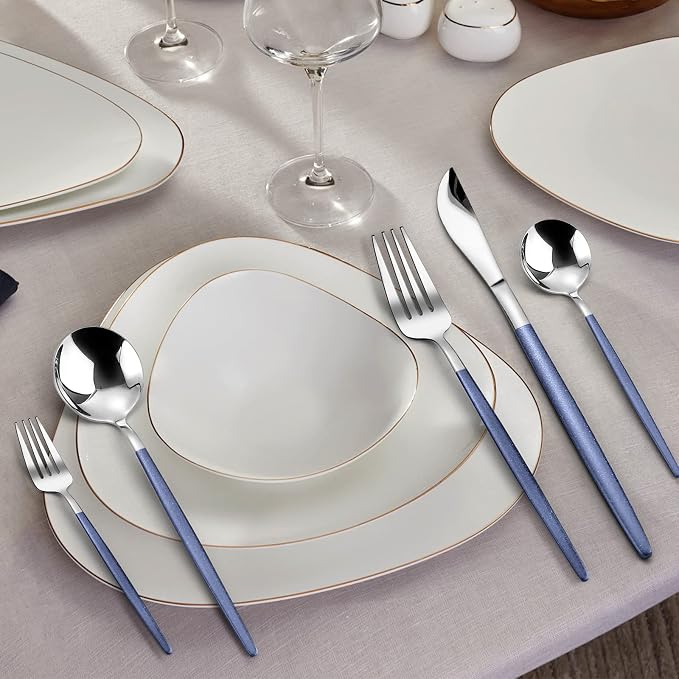 VANVRO Mirror Silver Blue Silverware Set, 20-Piece Stainless Steel Flatware Set - Image 6