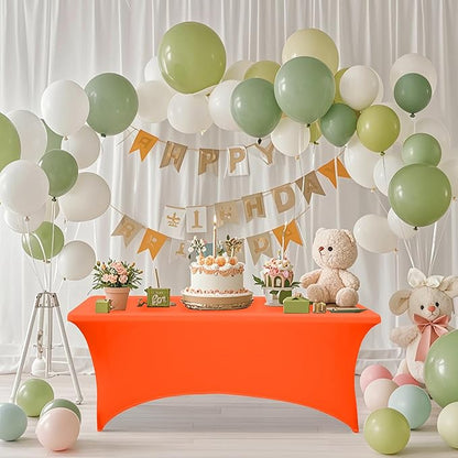 4FT Table Cloth for Rectangular Fitted Events Stretch Orange Table Covers Washable Spandex Tablecloth Protector for Party, Wedding, Cocktail, Banquet, Festival