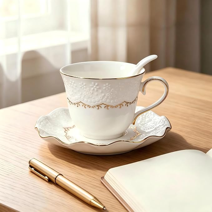 Tea Cup and Saucer Set for 1, 6.8 Oz | Coffee Cup - Image 2