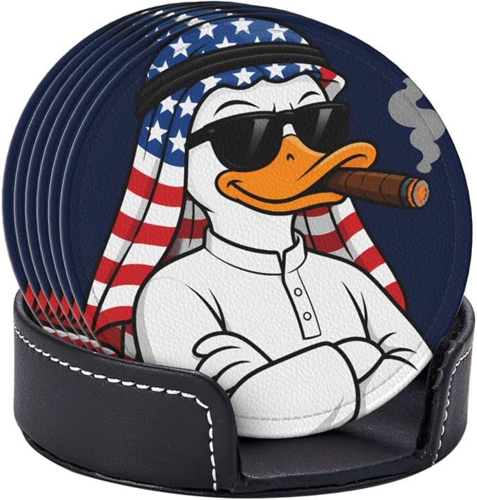 Cool Americana Cartoon Duck Leather Coasters Set of 6 - Image 2