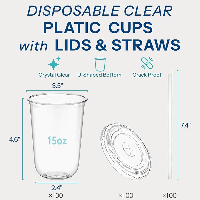 Homestockplus 15 oz Clear PET Plastic Cups - Image 2