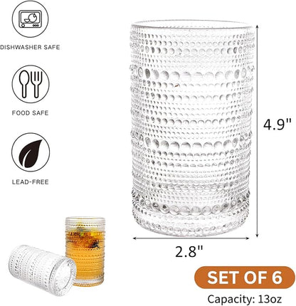 ZOOFOX Set of 6 Vintage Drinking Glasses, 13 oz Clear Hobnail Glasses Tumbler - Image 2