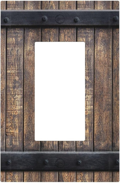 Outlet Covers Rustic Barn Door Vintage Country Wood Board 1 Gang Wall Plate Single Rocker Light Switch Cover Decorative GFCI Receptacle Electrical Switchplate for Farmhouse Cabin Decor（2 Pack）