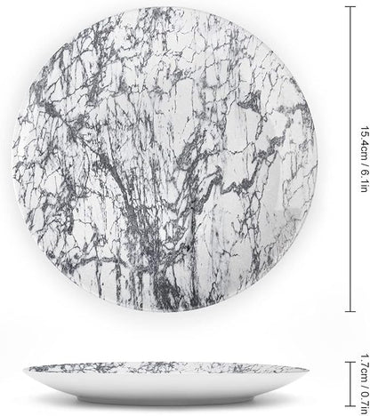 Ceramic Plates, Abstract Decorative Ceramic Plates, Murky Marble Rock Motifs Dynamic Fractal, 10 Inch, Household Plates Decorative, Grey White