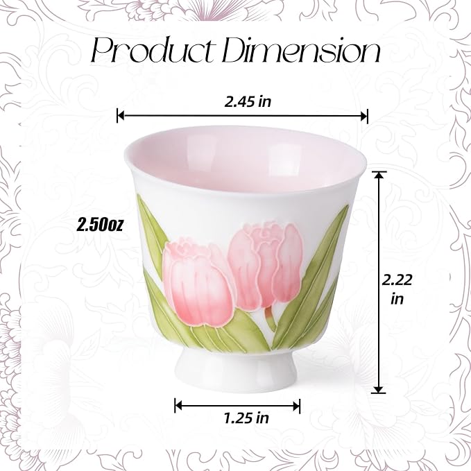 KAMMAK Ceramic Tea Cups Set of 2, 2.5 oz, Vintage Small Teacups, 713N | Hand - Image 2