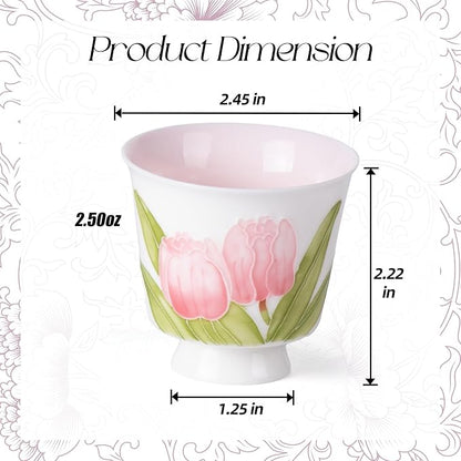 KAMMAK Ceramic Tea Cups Set of 2, 2.5 oz, Vintage Small Teacups, 713N | Hand - Image 2