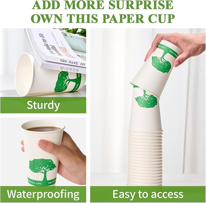 Vplus 240 Pack Compostable Paper Cups, 16 oz Paper Coffee Cups | Biodegradable - Image 6