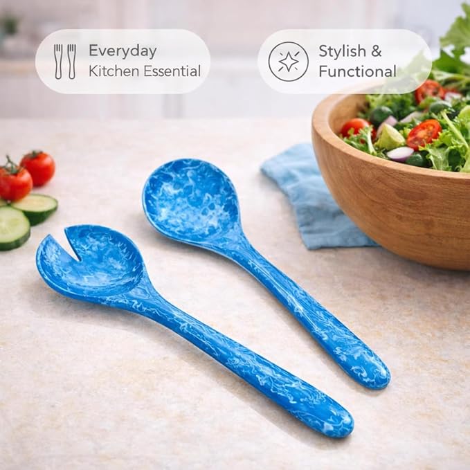 SS CRAFTS INDIA Premium 12" Ocean Blue Swirl Resin Salad Servers | Set of 2 - Image 7