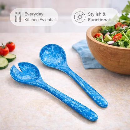 SS Craft Blue Marbled Resin Salad Server Set – Lightweight Serving Spoon & Fork - Image 7