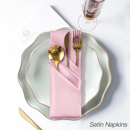 P Pothuiny 50 Pcs Pink Satin Napkins 17 x 17 Inch, Satin Cloth Napkins | Square - Image 5