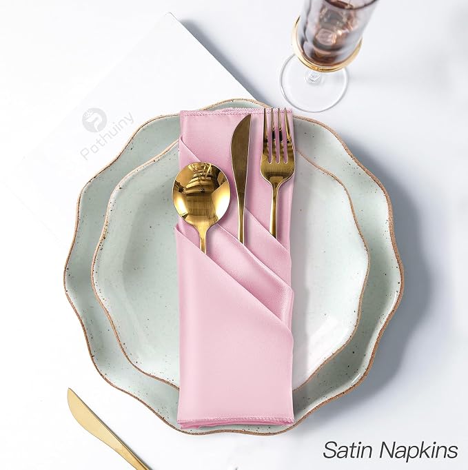 P Pothuiny 12 Pcs Pink Satin Napkins 17 x 17 Inch, Satin Cloth Napkins | Square - Image 5