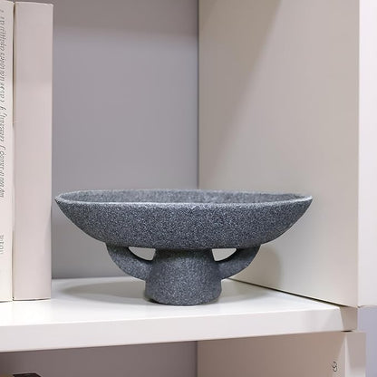 Boho Modern Decorative Bowl decor - Multi functional modern home Pedestal decoration bowl,Handicraft Bowls,Stylish Key Bowl for Entry Table,Fruit Bowls for Kitchen Counter,Artificial Stone Black