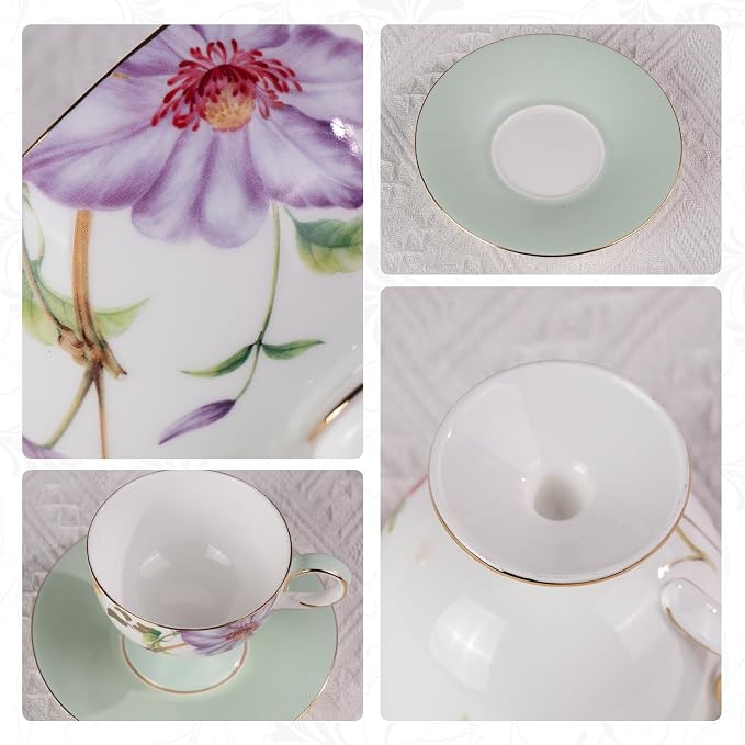KAMMAK Tea Cups Set of 2, Ceramic Floral Pattern Demitasse Cup | Porcelain - Image 4