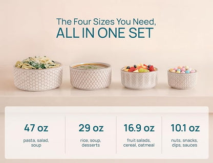 KooK Serving Bowls, with Lids, Ceramic Nesting Bowls, Microwave and Dishwasher - Image 4