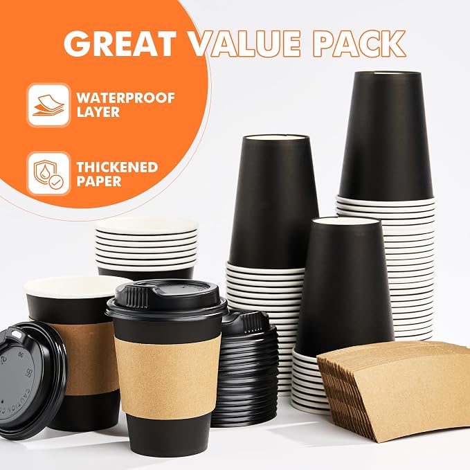 METAPRINT 100 Pack 12 oz Disposable Coffee Cups - Image 6