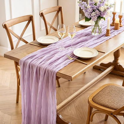 6Pcs Lilac Table Runner, 10FT Rustic Gauze Lavender Table Runner 35*120inch - Image 4