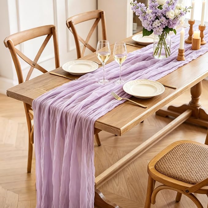 Purple Table Runner, 10FT Boho Lavender Lilac Cheesecloth Table Runner - Image 4