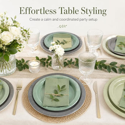 Sage Green and Beige Party Supplies, Disposable Dinner Plates, Dessert Plates - Image 2