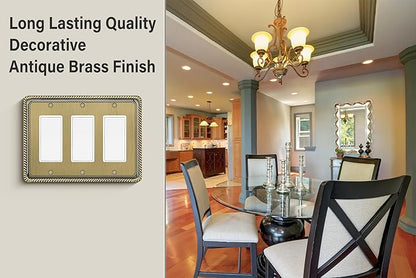 Henne Bery Rope Edge Decorative Wall Plate Switch Plate Outlet Cover (Triple Decorator, Antique Brass)