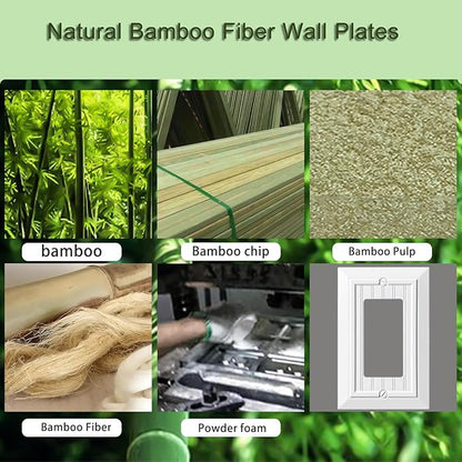 Beadboard Outlet Covers Wall Plates, Bamboo Fiber Light Switch Covers, Natural Material Electric Receptacle Decorative Switch Plate Outlet Cover (Pure White, 1 Gang Decorator 4 Pack)