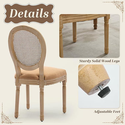 SoarFlash French Dining Chairs Set of 4, Vantage Dining Chair with Round Back, Wood Leg Farmhouse Country Rattan Dining Chair for Kitchen,Bedroom,Brown