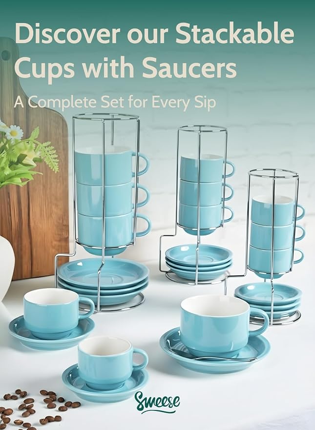 Sweese 8 Ounce Porcelain Stackable Cappuccino Cups - Image 8