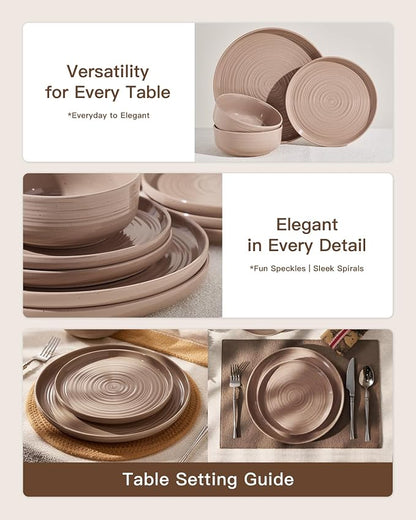 Stoneware Dinnerware Set with Pasta Bowls, Service - Image 2