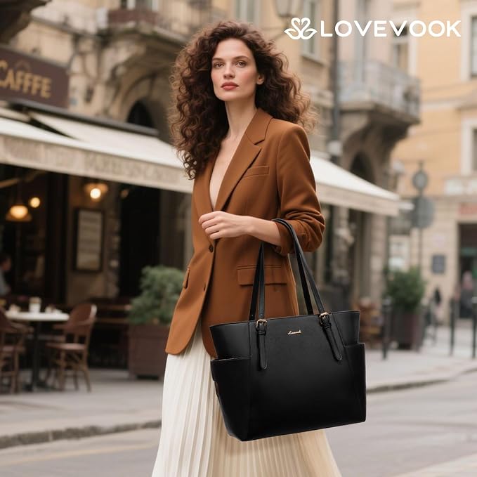 LOVEVOOK Laptop Tote Bag for Women, Leather Work Computer Briefcase Bag | Large - Image 2
