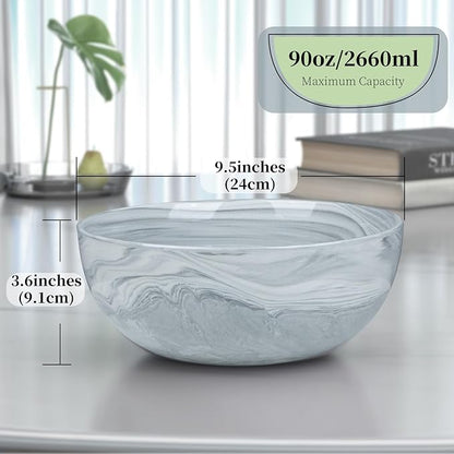Large Decorative Fruit Bowl, Marble-patterned Ceramic Bowl for Coffee Table Entryway Kitchen Modern Home Decor Centerpiece 9.5 Inches, Grey