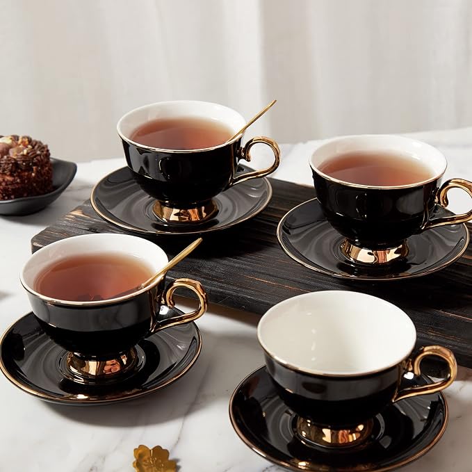 DUJUST Tea Cups and Saucers Set of 4, Luxury Tea Cup Set - Image 2
