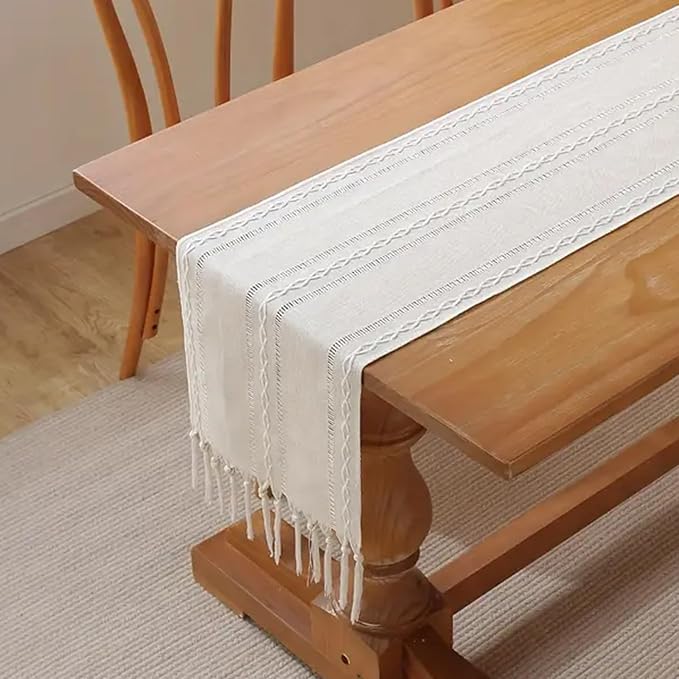 Ivory White Rustic Linen Table Runner 72 Inches Long - Image 7