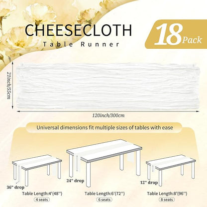 18 Pack Cheesecloth Table Runner 10FT Ivory White Table Runner Boho Gauze - Image 2