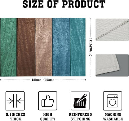 Giwawa Rustic Wood Placemats Set of 4- Vintage Teal Brown Wooden Board Linen Place Mat 12x18 Inch- Farmhouse Country Style Washable Non-Slip Table Mats for Kitchen Dining Cabin Decor