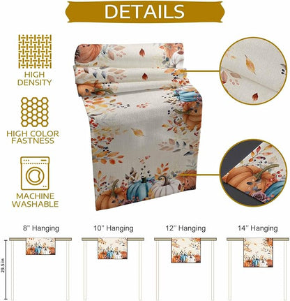 Orange Blue Pumpkin Fall Table Runner 72 Inches Long, Thanksgiving Eucalyptus - Image 8